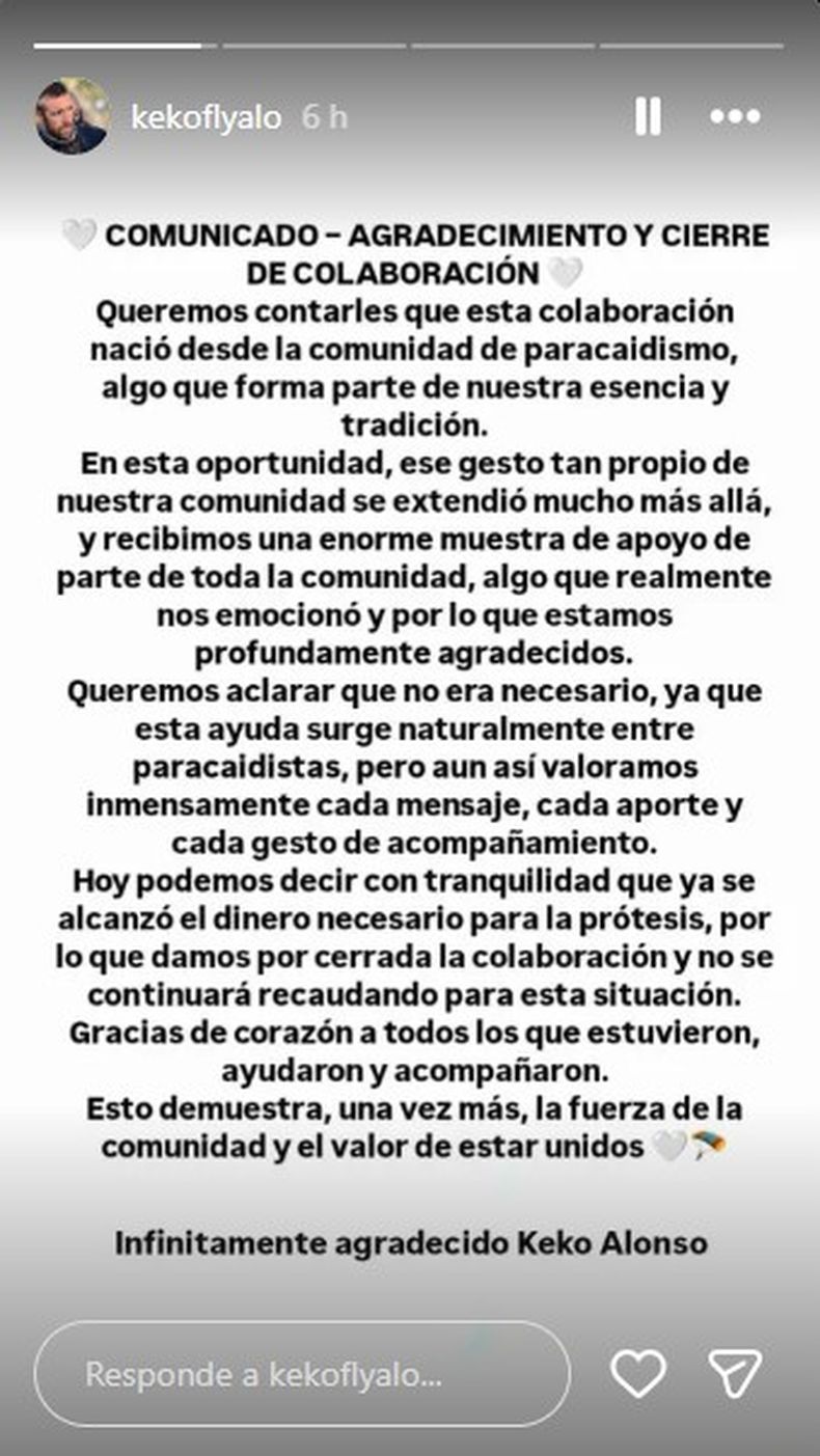 Posteo del paracaidista Sergio