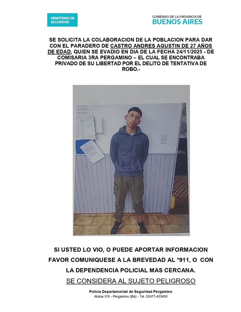 El preso evadido Andrés Agustín Castro.