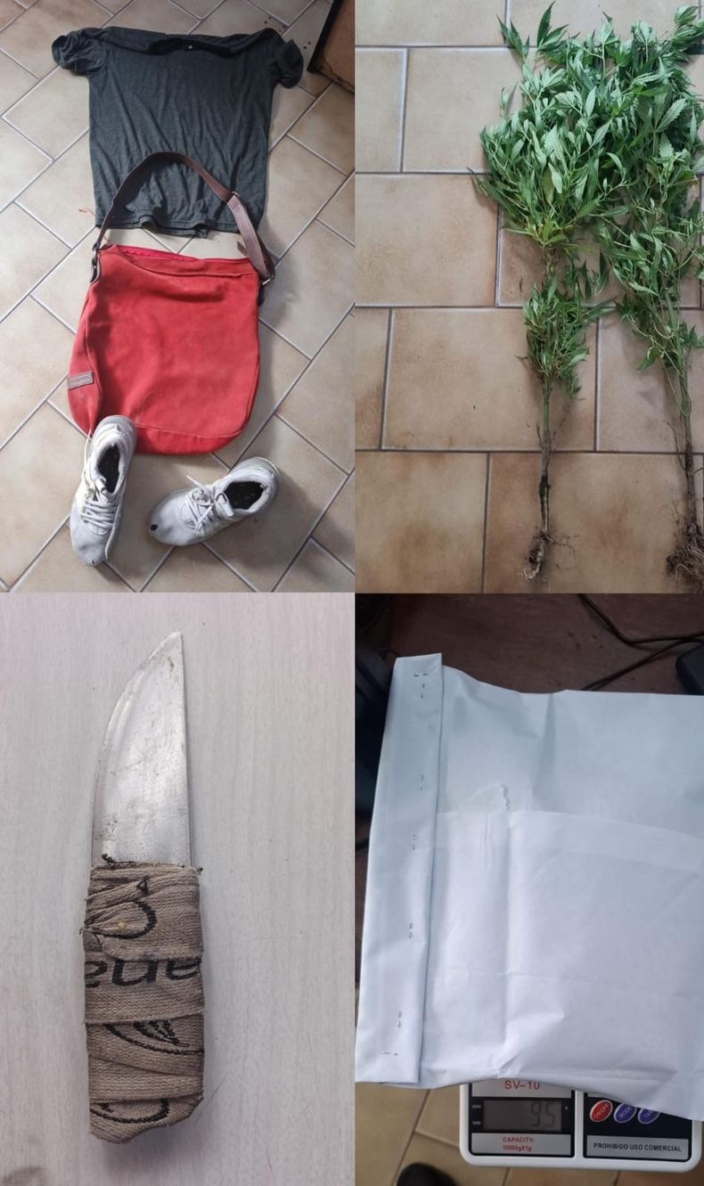 Los elementos secuestrados en los allanamientos a los sospechosos del robo en la Secundaria 14 de Magallanes al 500 del barrio Centenario.
