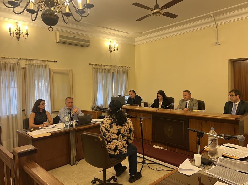 Sala de audiencias del Tribunal Oral en lo Criminal donde el fiscal Nelson Mastorchio y la instructora judicial María José Suárez llevaron adelante la acusación ante los jueces Marcela Santoro, Guillermo Burrone e Ignacio Uthurry.