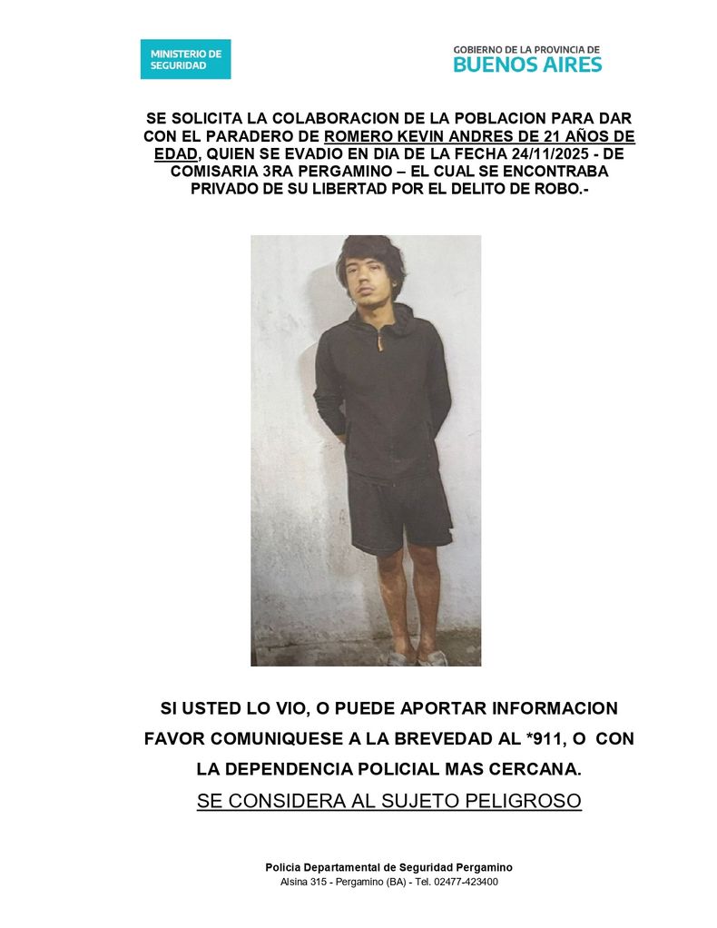 El preso evadido Kevin Andrés Romero.