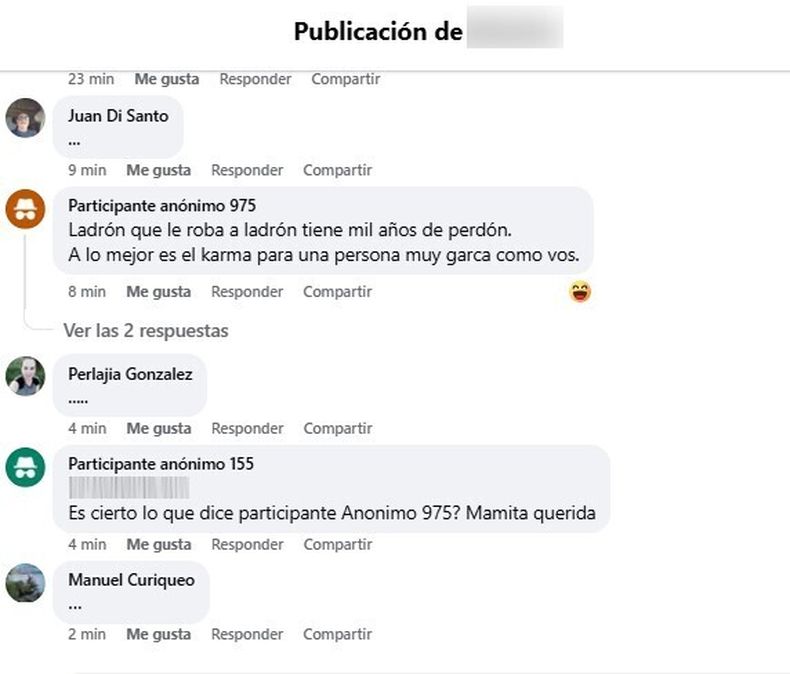 Los comentarios de las personas que se expresaron espontáneamente al ver el posteo.