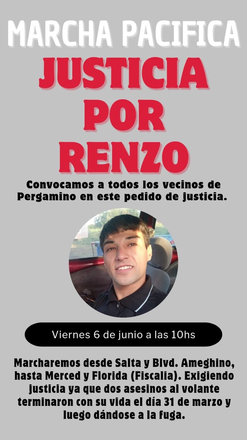 Flyer compartido por la familia para convocar a la familia a participar de la marcha el viernes 6 de junio.
